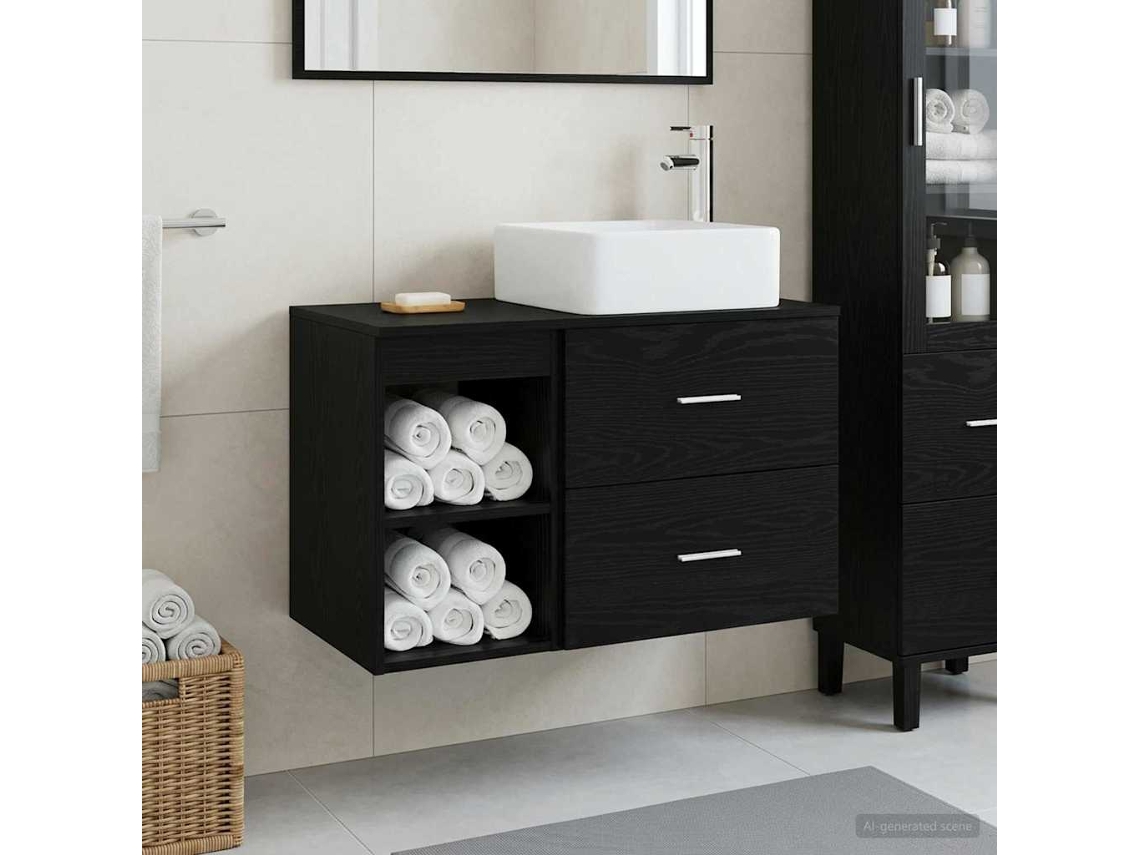 Vidaxl Conjunto De Móveis Para Banheiro 2 Pcs Carvalho Preto