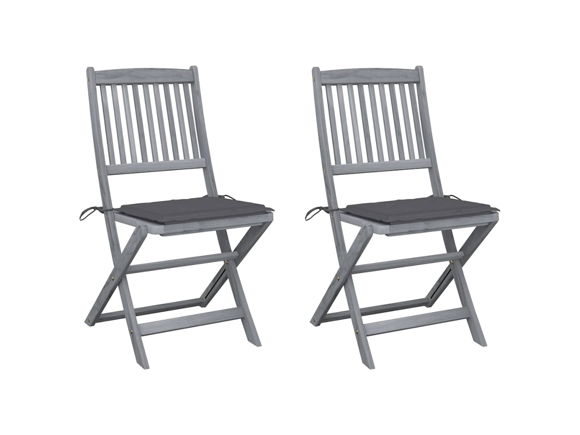 Vidaxl Cadeiras Exterior Dobráveis C/ Almofadões 2 Pcs Acácia Maciça