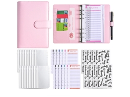 A6 Pu Leather Binder Notebook With Zipper Pouch Pastel Pink Budget Planner, Standard Gift Set 12-budget Cards + 8-zipper