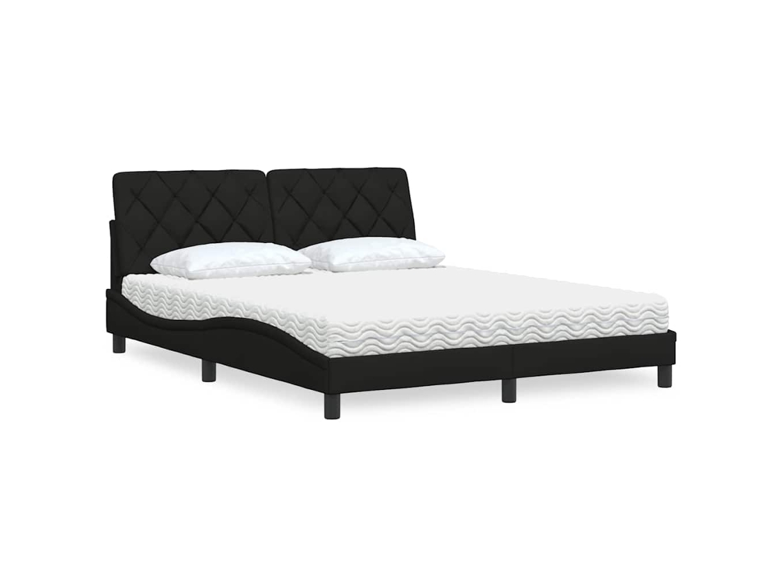 Vidaxl Cama Com Colchão 160x200 Cm Tecido Preto