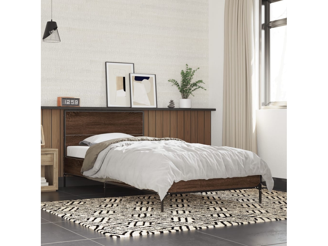 Vidaxl Estrutura de Cama Derivados de Madeira/metal Carvalho Castanho