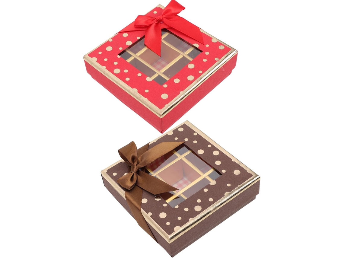 Conjunto De 2 Caixas De Presente De Chocolate, Vermelho E Amargo, 9 Compartimentos