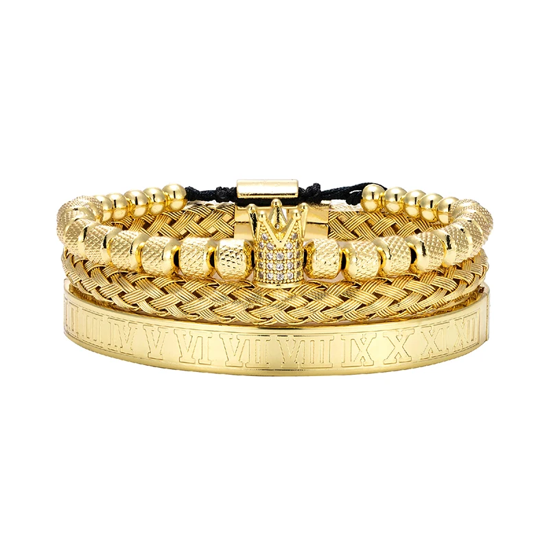 (dourado) Bracelete E Pulseira Coroa Real Romana Em Aço Inoxidável Com Abertura Geométrica Ajustável