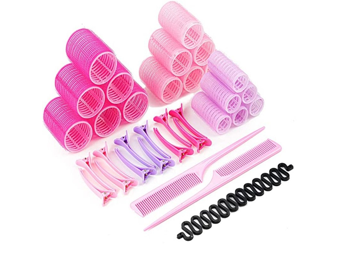 Rizadores sin calor, suaves para usar durante la noche, con 18 cierres de velcro y 12 pinzas para cabello largo/mediano - Aquaforge