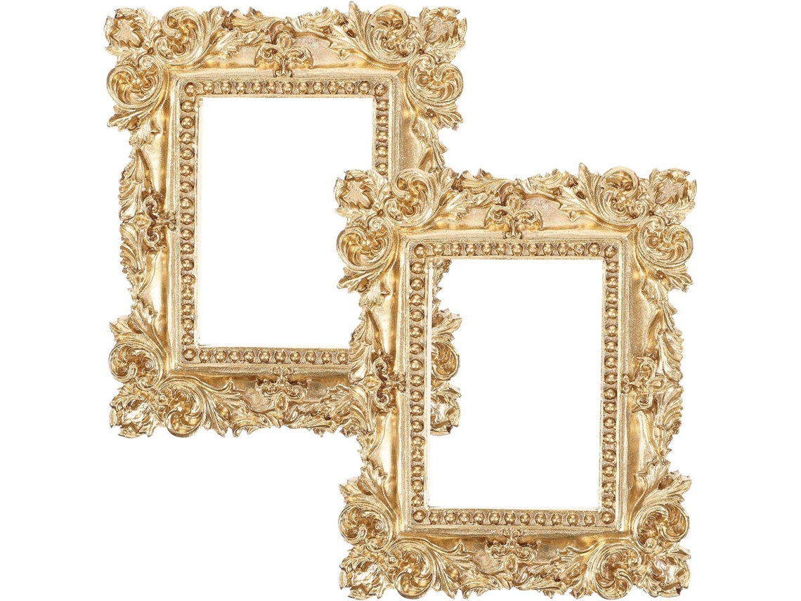 Conjunto 2 Porta Retratos Retrô Resina Dourada Acessórios Decorativos Simples Fáceis Quarto Estar Usar Sala GOKOCO