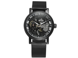Relógio Mecânico Masculino com Pulseira de Malha de Aço Inoxidável Waterproof Oco Vintage