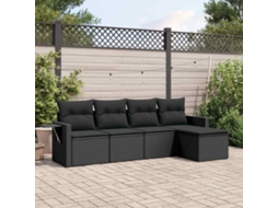 Vidaxl 5 Pcs Conjunto Sofás de Jardim com Almofadões Vime Pe Preto