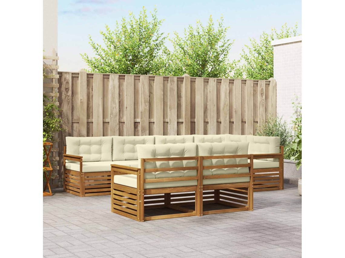 Vidaxl Conjunto De Sofás Para Exterior 7 Pcs Natural E Creme