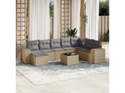 Vidaxl 9 Pcs Conjunto De Sofás P/ Jardim Com Almofadões Vime Pe Bege