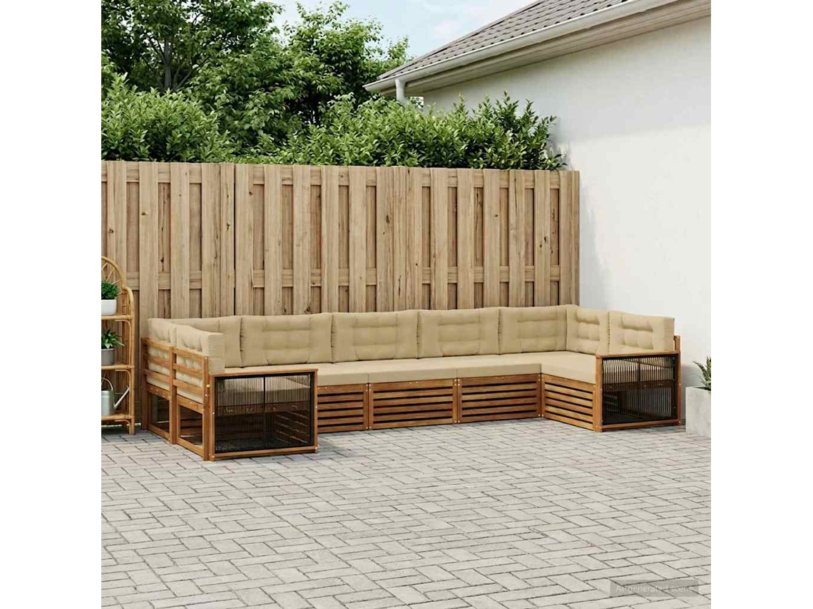 Vidaxl Conjunto De Sofás Para Exterior 7 Unid. Natural E Bege