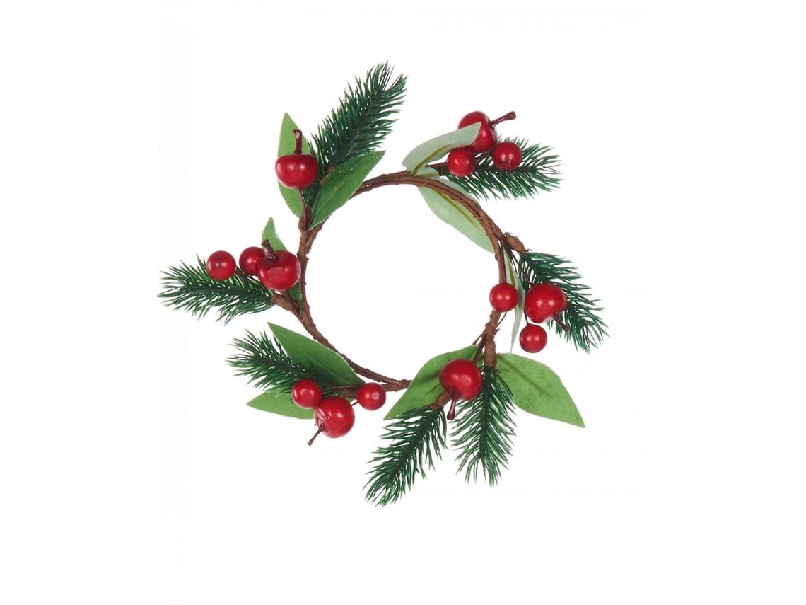 Coroa De Natal Pinheiro E Bagas Vermelhas 18 Cm