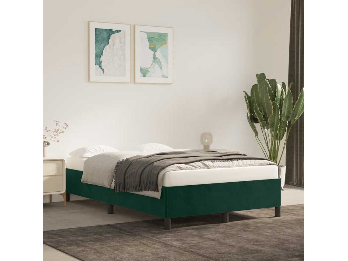 Vidaxl Estrutura de Cama Sem Colchão 120x200 Cm Veludo Verde escuro