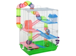 Gaiola de hamster com túneis, rampas, tigelas e roda de exercícios 46x30x58cm verde branco S/MARCA