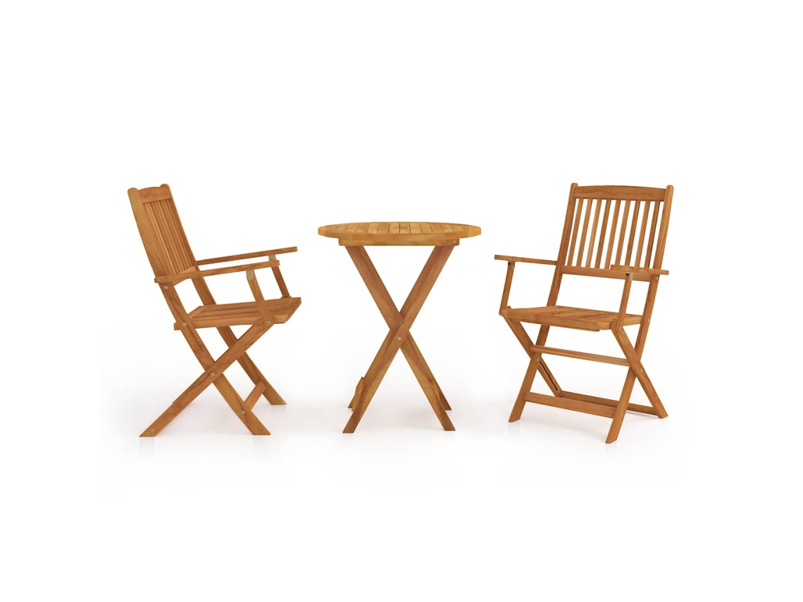 Vidaxl Conjunto Bistro Para Jardim Dobrável 3 Pcs Madeira De Acácia