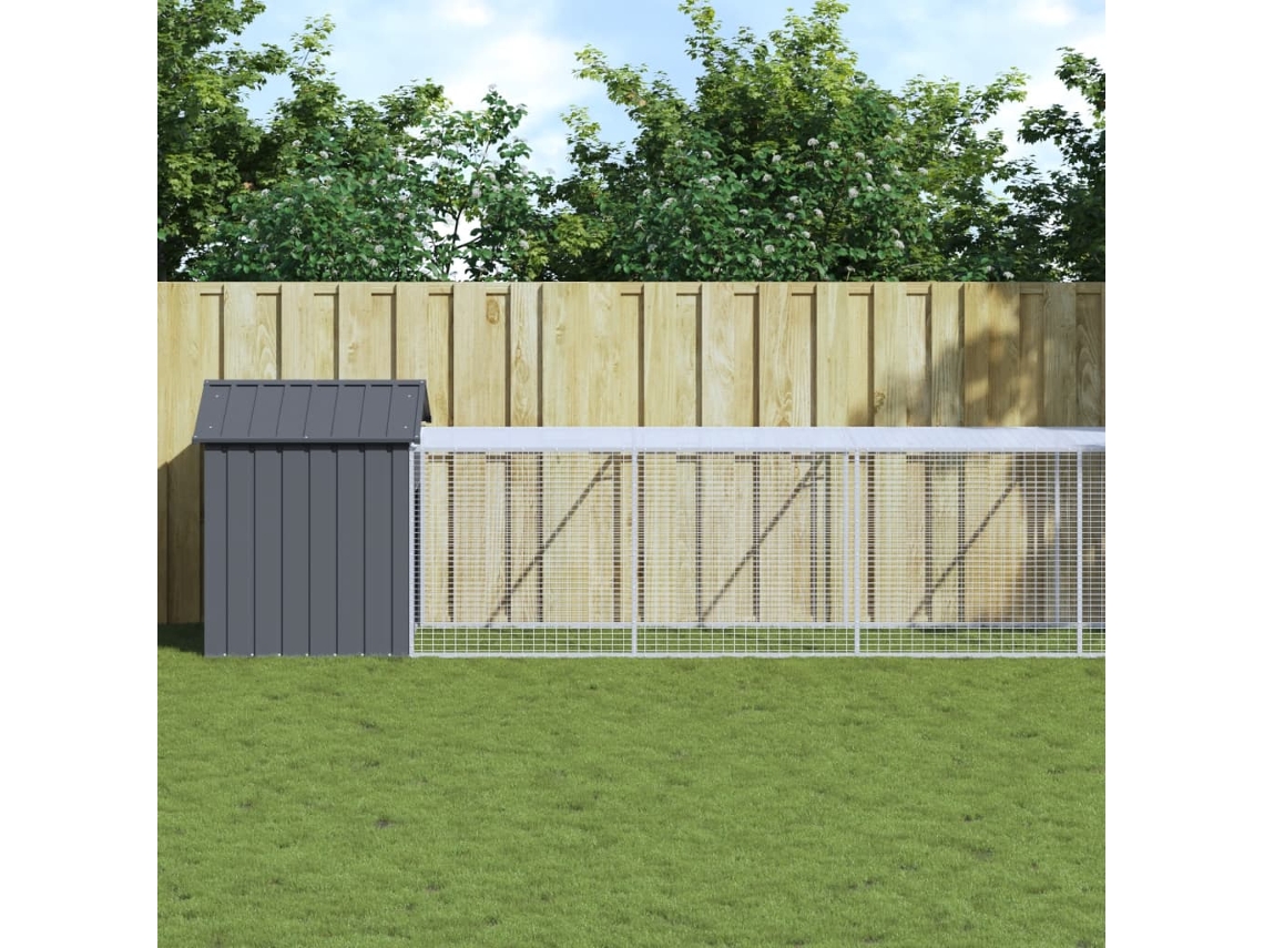 Vidaxl Galinheiro Com Anexo 117x609x123 Cm Aço Galvanizado Antracite