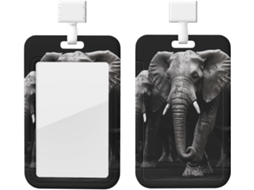 Porta-cartões 3D Crachá com estampa de elefante cinza, protetor de cartão vertical com cordão, camada plástica impermeável, Estojo