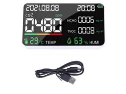 Lurelia Medidor De Qualidade Do Ar Hcho/tvoc/co2, Temperatura/humidade, Com Visor Lcd, Bateria 1200 Mah Usb, Branco