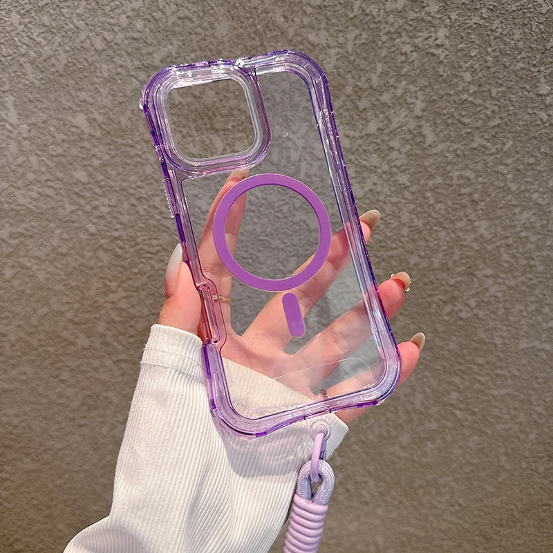 (roxo, Iphone 16 Pro Max) Capa De Celular À Prova De Choque Com Cordão E Tampa De Carregamento Magnético.