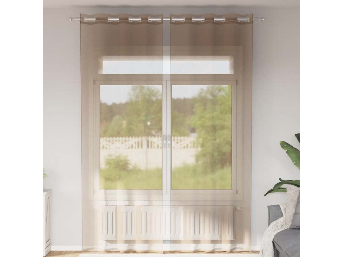 Vidaxl Cortinas De Voile Com Ilhós 2 Pcs Castanho-claro