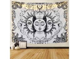 Tapete de Parede Tarot Mandala Índio Boêmio Psicodélico Sol Lua Preto e Branco | S/MARCA