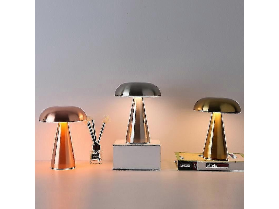 Lâmpada De Mesa Cogumelo Led Recarregável Touch 3 Cores Dimmer Para Decoração Café Bar Sala Quarto Plata