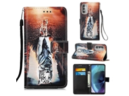 Capa De Couro Com Estampa Colorida E Trama Lisa Para Motorola Moto G51 5g