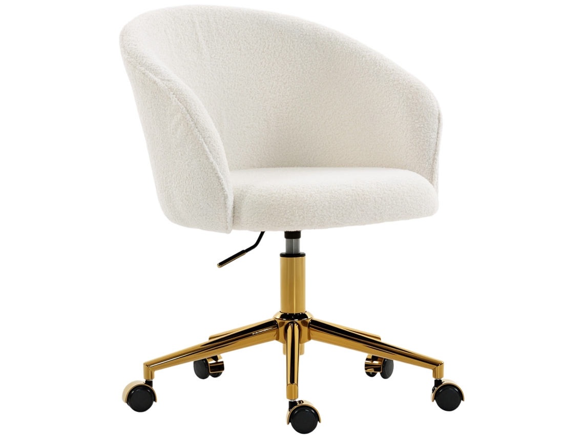 Cadeira De Escritório Ergonômica Com Altura Ajustável, Assento Giratório, Base De Aço, Cor Creme.