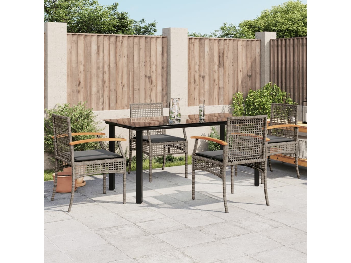 Conjunto de Móveis de Jardim HARLANV1 para refeição com Almofadões vime cinza
