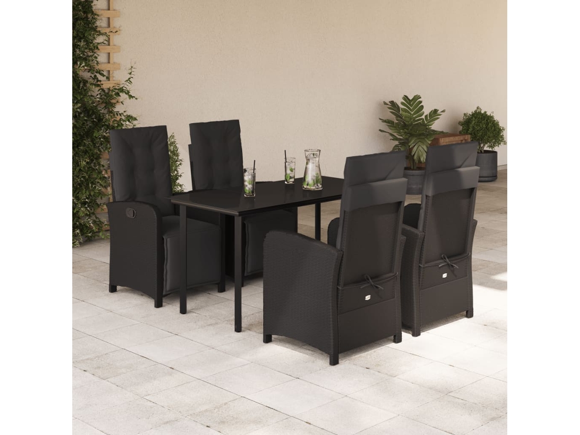 Vidaxl 5 Pcs Conjunto De Jantar P/ Jardim C/ Almofadões Vime Pe Preto
