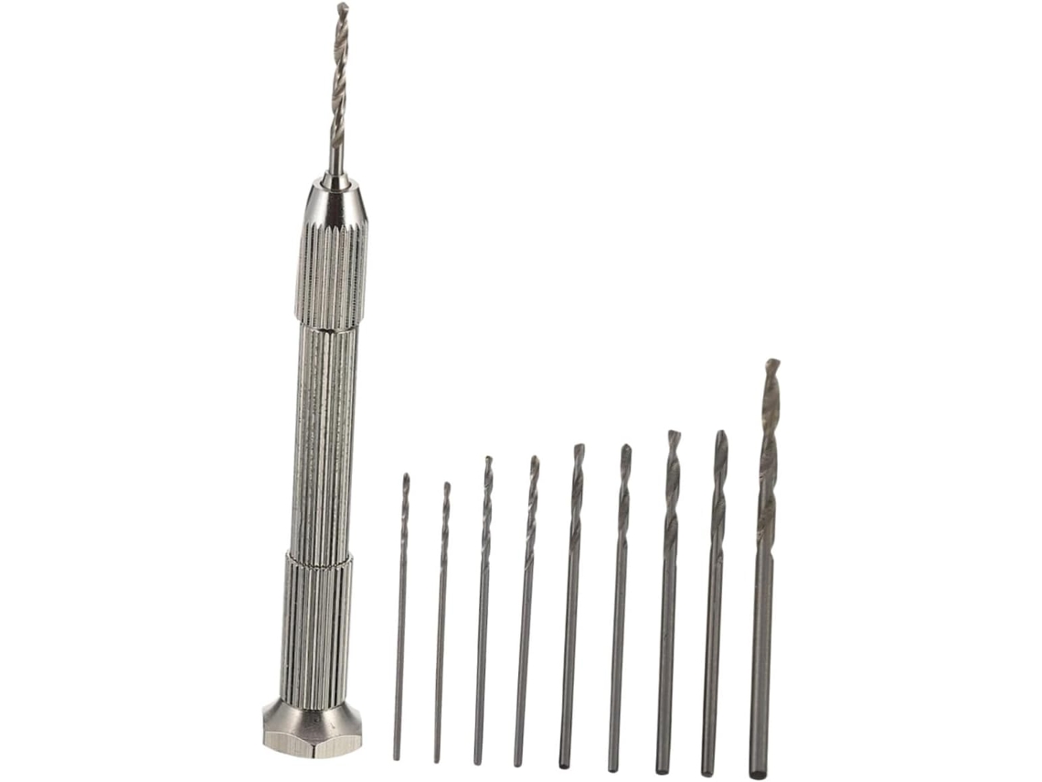 Mini Furadeira Manual De Precisão Com 11 Peças Aço Prateada