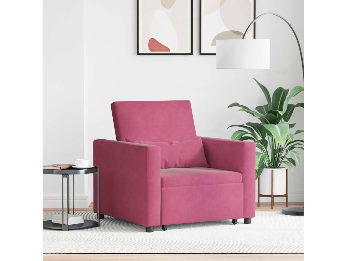Vidaxl Sofá-camas Retrátil Individual Com Rodas Vermelho Tinto Veludo