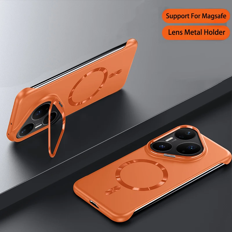 Capa Magnética Sem Moldura Para Celular (orange Huawei Pura 70), Material De Policarbonato Rígido Fosco.