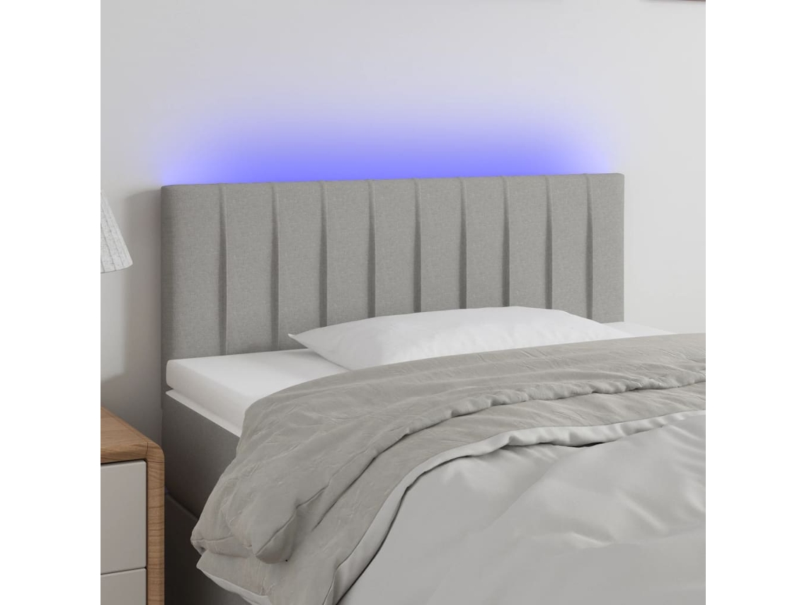 Vidaxl Cabeceira De Cama C/ Luzes Led Tecido 90x5x78/88 Cm Cinza-claro