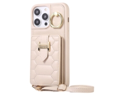 Suporte Casa Para Iphone 15 Pro Max Pele Sintética Com Porta-cartões Bege