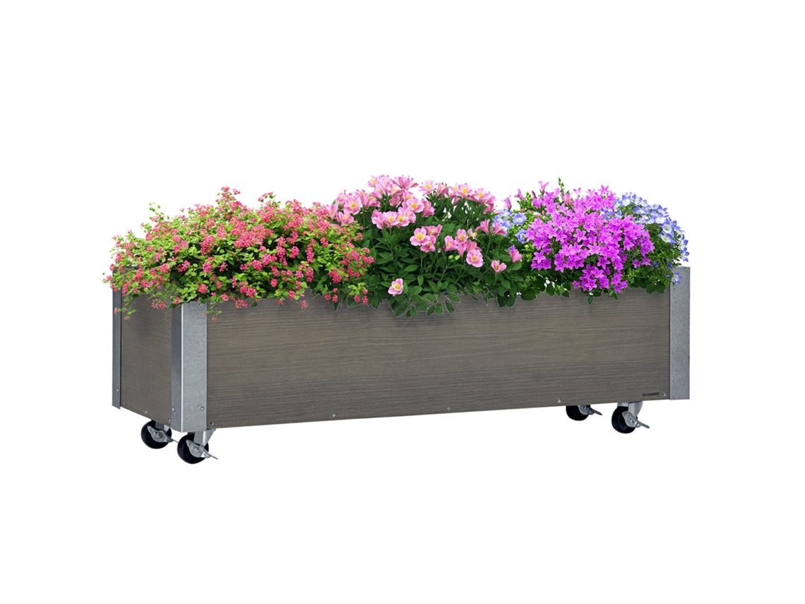 Vaso Retangular de Madeira de Abeto com Rodas e Freio 96x30,6x30cm Cinza PMM CAPITALI