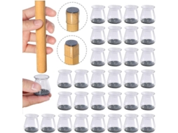 Capas de pé de cadeira Nova Line, silicone transparente, 32 peças, com almofadas de lã