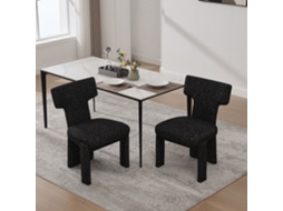 Conjunto De 2 Poltronas Em Chenille Preto E Cinzento, Encosto Curvo E Pés De Madeira