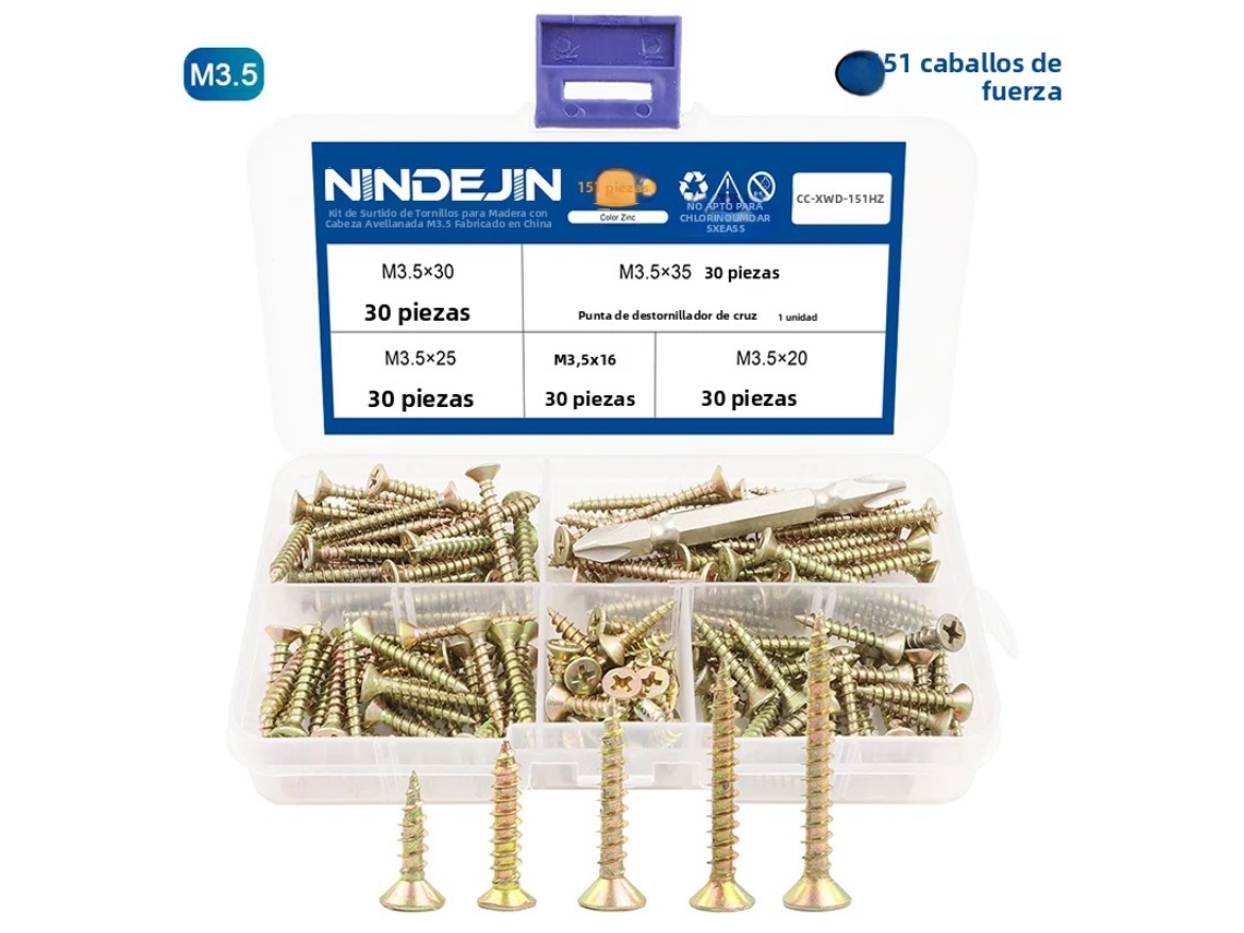 Conjunto De Parafusos De Cabeça Chata Para Madeira (m3,5, 151 Peças), Incluindo Kit De Parafusos Autoatarraxantes De Chumbo-zinco.