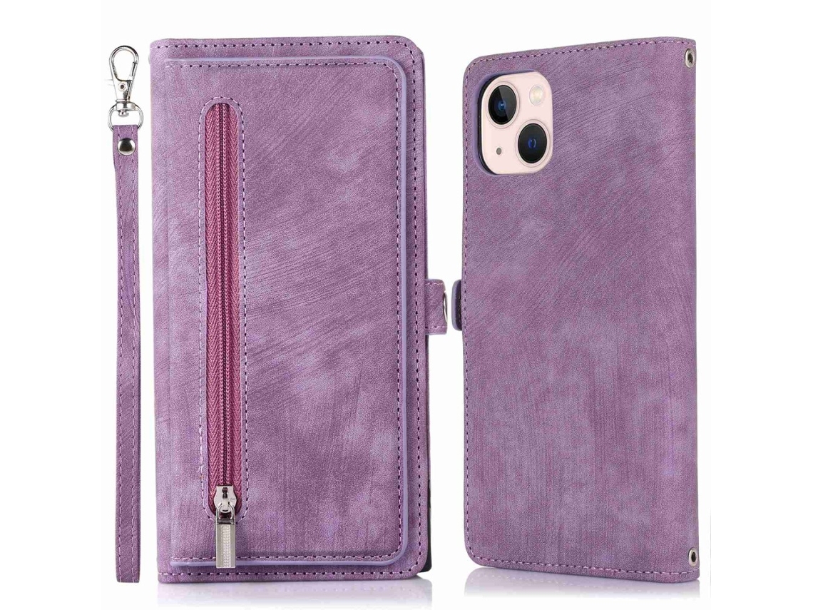 Capa Pega Inch Para Iphone 13 Mini Pele Sintética Com Porta-cartões Roxo