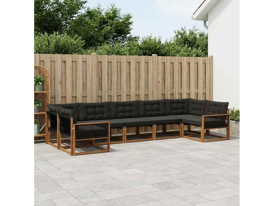 Vidaxl Conjunto De Sofás Para Exterior 7 Unid. Natural E Preto