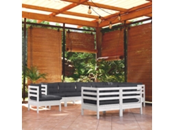 Vidaxl 9 Pcs Conj. Lounge De Jardim C/ Almofadões Pinho Maciço Branco