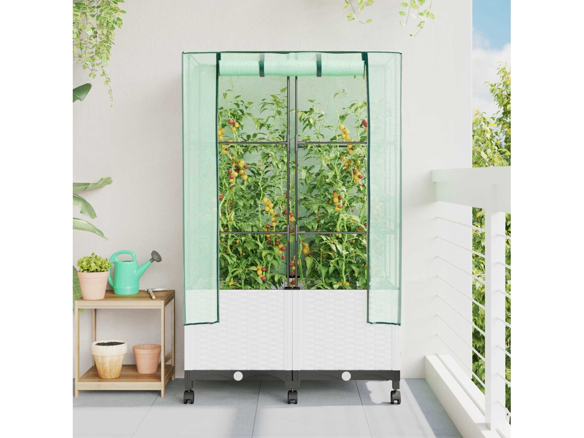 Vidaxl Jardineira Com Cobertura De Estufa E Rodas 2 Unid. Branco Pp