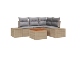 Conjunto 5 Sofá De Jardim Vidaxl Bege Vime Pe (209 X 154 X 69 Cm)