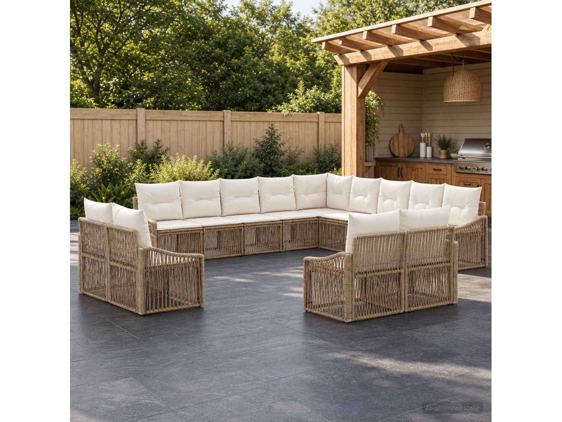 Vidaxl Conjunto De Sofá De Jardim 13 Pcs Bege Vime Pe