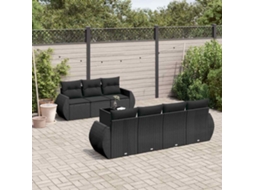Vidaxl 8 Pcs Conjunto Sofás De Jardim Com Almofadões Vime Pe Preto