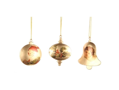 Conjunto de 3 pingentes de Natal assimétricos de metal dourado 1001kdo com 21 cm de altura