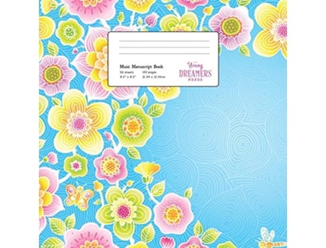 Livro Music Manuscript Book Floral Pattern on Blue Large Kids Stave Paper Musicians Notebook de Young Dreamers Press (Inglês)