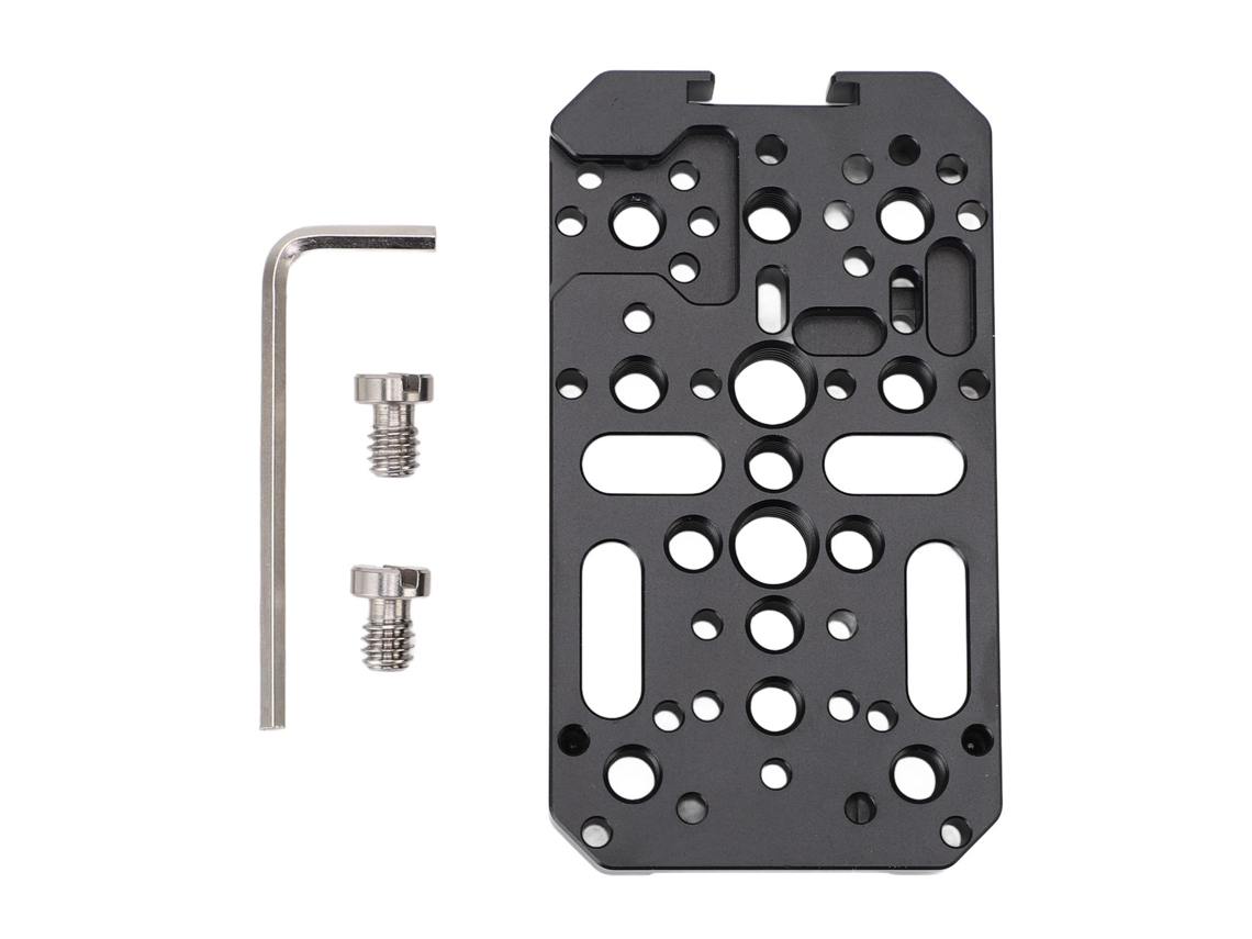 Placa de montagem para câmera multifuncional em alumínio 2026 com rosca de 1/4" e 3/8" e encaixe para sapata fria para tripé.