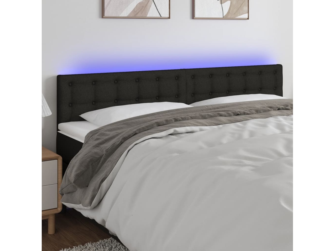 Vidaxl Cabeceira De Cama C/ Luzes Led Tecido 160x5x78/88 Cm Preto