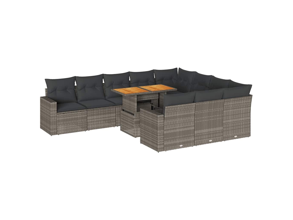 Conjunto de 11 Sofás de Jardim com Almofadões Vime Pe Cinzento MAISON EXCLUSIVE